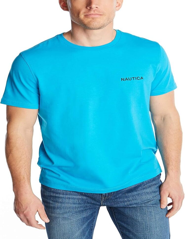 Playera Nautica De Manga Corta Con Cuello Redondo Liso Para Hombre