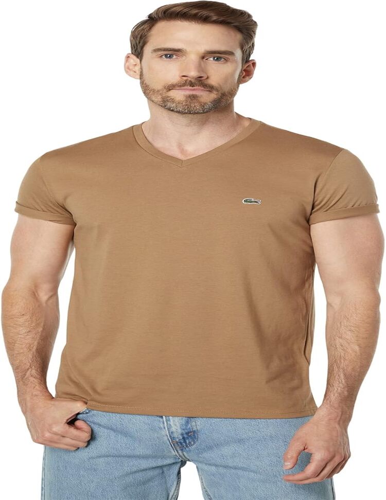 Playera Lacoste De Algodón Pima De Manga Corta Con Cuello En V Para Hombre